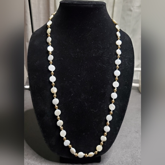 Mother of Pearl Gold Accent Bead 30" Necklace - Picture 3 of 9